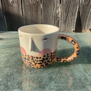 Anthropologie Fotini Tikkou Visage Mug Face Hand Painted Stoneware Mug, Leopard